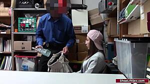 caught brunette shoplifter bends for rough banging punishment