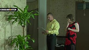 mature chubby cougar in pantyhose seduces young muscular realtor bends over doggystyle