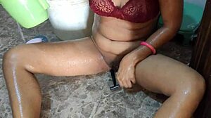 desi teen shaves smooth pussy while bathing clear voice