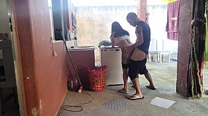 wife out maid sees my hard cock can't resist sucking it?