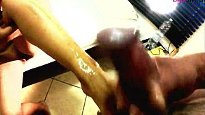 Ball busting cum drips on feet