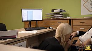 Naughty Czech agent runs sex casting fuck in loan office for cash