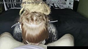 cute goth nerd cosplay redhead gags on big cock facefuck