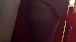 Ebony babe steps from shower with wet pussy