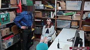 caught brunette shoplifter bends for rough banging punishment