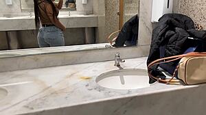 Neighbor Flashes Wet Gaping Pussy Masturbating Public Toilet Juicy Lips