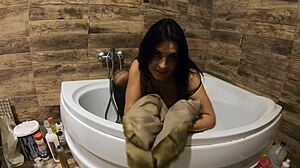 Milfycalla pees in bathtub fur coat pantyhose JOI orgasm preview 😜🚿💦