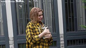 Young Blonde Stays Home, Hooks Up with Sexy Gardener Outdoors!