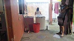 wife out maid sees my hard cock can't resist sucking it?