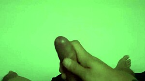 hot latina jerks huge cock moaning to explosive orgasm