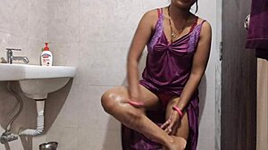 desi teen shaves smooth pussy while bathing clear voice