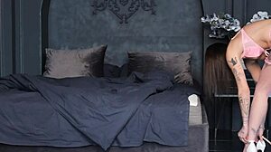 shameless lil petite brunette in lingerie shows off her pretty pussy...