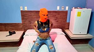 Masked Brunette Stepsis Shakes Hips Naked in Hotel