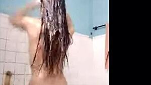 filipina shaves small tits then masturbates in shower!