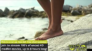 Giggles' Feet Rub Giant Hot Beach Rock!