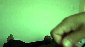 hot latina jerks huge cock moaning to explosive orgasm