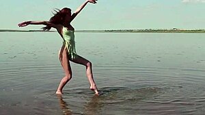 Mira V Leashed Tied Fingering Natural Tits in Garage Stockings