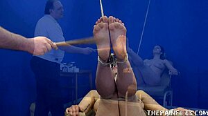 amateur bdsm slave beauvoir whipped hard in foot bondage.