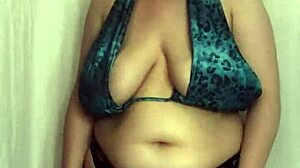chubby bbw tries on tight bikini bras boobs spilling