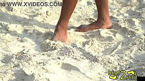 Giggles' Feet Rub Giant Hot Beach Rock!