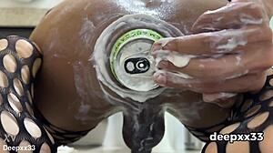 ladyboy's ass gaped wide by huge dildo stretching her deep 😈🍑