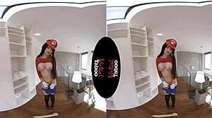 Shaved brunette bombshell takes taboo pov assfucking on big natural boobs