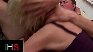 blonde cutie joins lingerie threesome for shaved pussy licking and huge facial cumshot!