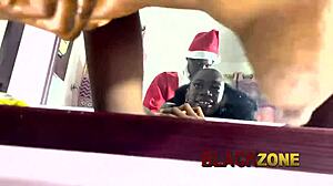 lovely ebony babe interviews with daddy santa in bedroom