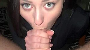 Hey girl next door gags hard on cock then swallows every drop outside