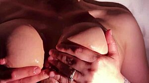 Sneaky Oiled Big Tits Bounce on Monster Cock Cumshot