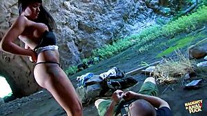 hey fill this busty brunette's big booty with cum. outdoor cave doggystyle pounding