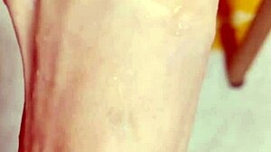 bound feet fetish babe licks cum during intense blowbang bondage session