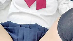 cute petite asian student licks pussy and sucks cock hungrily