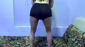 Christmas day young Japanese wife does natural big ass thong workout on bed