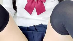 cute petite asian student licks pussy and sucks cock hungrily