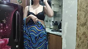 indian stepmom sneaks in kitchen horny watching stepsons cock before riding