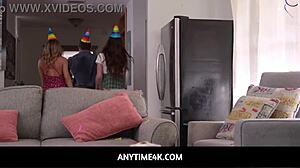hot 18+ step sisters freeuse threesome with stepdad on her birthday