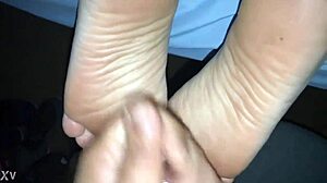 pov wife footjob sex ends in hot cum explosion
