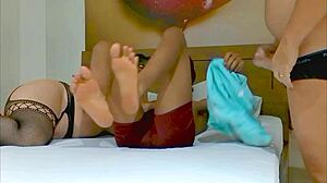 cuckold husband checks black boy's huge dick before karina rubs and rides it hard