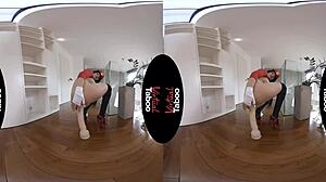 Shaved brunette bombshell takes taboo pov assfucking on big natural boobs