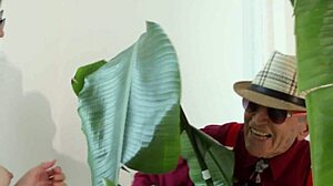 old man directs young girl's outdoor fetish art filming backstage