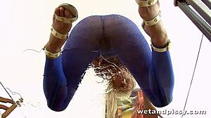 blonde pisses through pantyhose while fingering squirting feet fetish