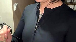 Hey girl next door gags hard on cock then swallows every drop outside