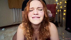 Redheaded Babe Face-Fucked to Tears in Real Hardcore Blowjob Close-Up.