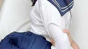cute petite asian student licks pussy and sucks cock hungrily