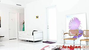 Lesbian Milf Cory Licks Teen Roxy's Big Tits Cunt with Glasses On