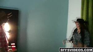 seductive petite teen cowgirl rides hard in group bang with small tits bouncing