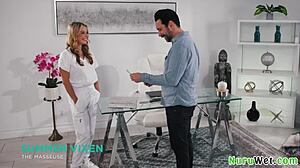 summer vixen naughty blonde masseuse preps tommy pistol for nuru wet pussy ride