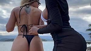 black couple picks up beach stranger bruninha for home threesome fun