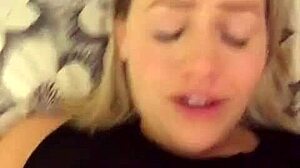 Blonde teases shaved pussy to vibrator bliss